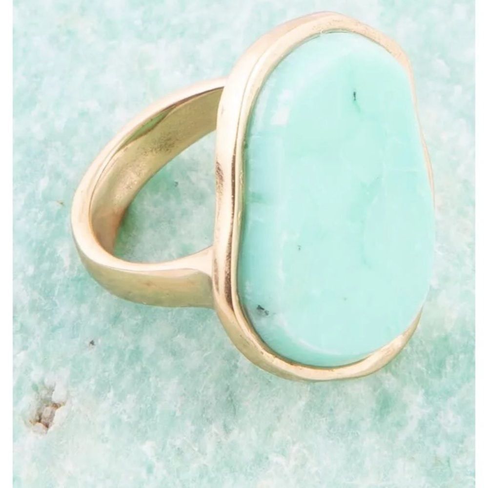 Barse Cyan green Chrysoprase golden bronze ring